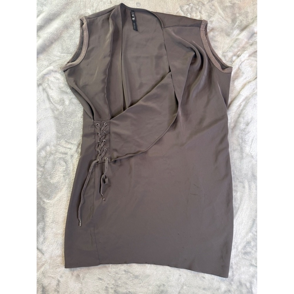 AllSaints Draped Lace Up Shift Mini Dress Womens Size 8 Gray Sleeveless